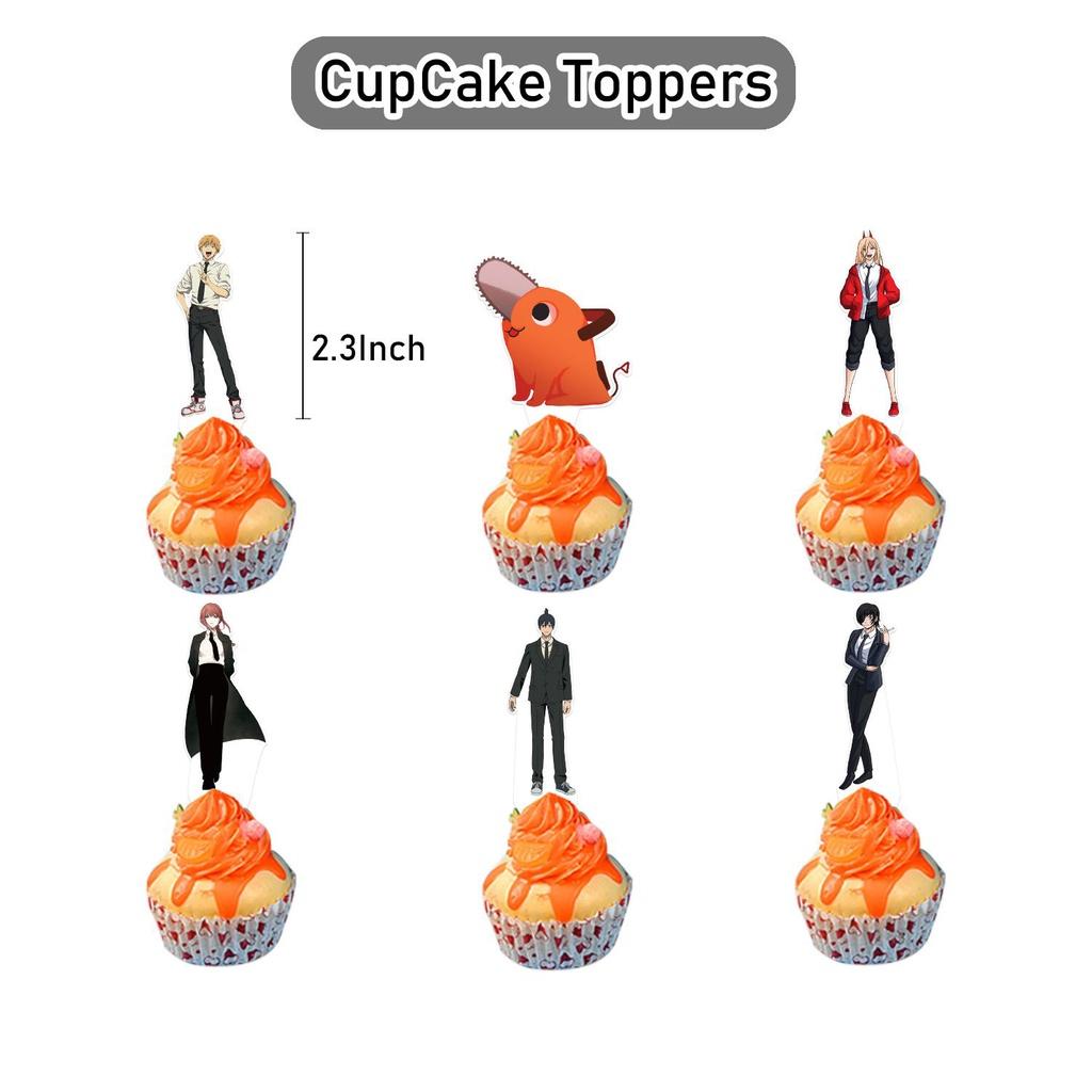 

День рождения Человек-бензопила Праздничные принадлежности Декор Шары Флаг Торт DIY Топпер 12PCSCupcakeDecor