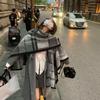 Korean Style Plaid Shawl Coat - Women's Spring/Autumn Cashmere-Feel Tassel Cloak