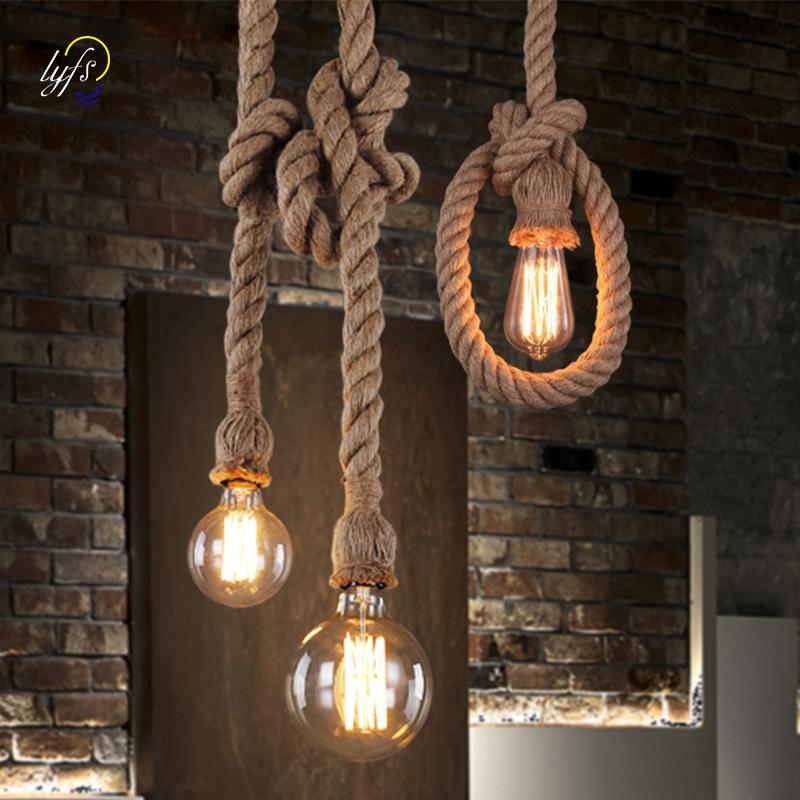 Lampă suspendată cu frânghie de cânepă retro Lampă suspendată cu LED pentru mansardă, de epocă, acasă, sufragerie, mese, decorare, suspendat