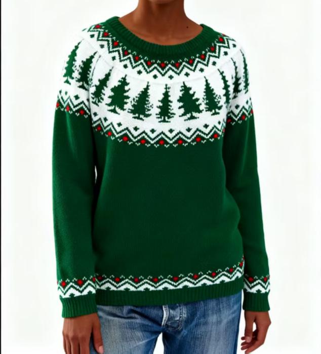 New European & American Women's Christmas Tree Jacquard Sweater