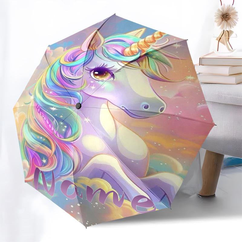 1pc Unicorn Name custom umbrella Automatic Open/Close, 8-Rib Durable Frame Customizable Name/Text, Portable & Stylish for , 1037L