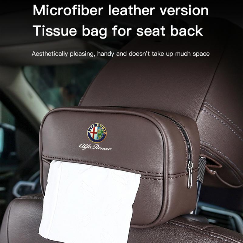2026 Hot Sticker Car Tissue Box Holder Leather Car Armrest Napkin Case Sun Visor Backseat Bag For Alfa Romeo 4C 159 166 Spider G