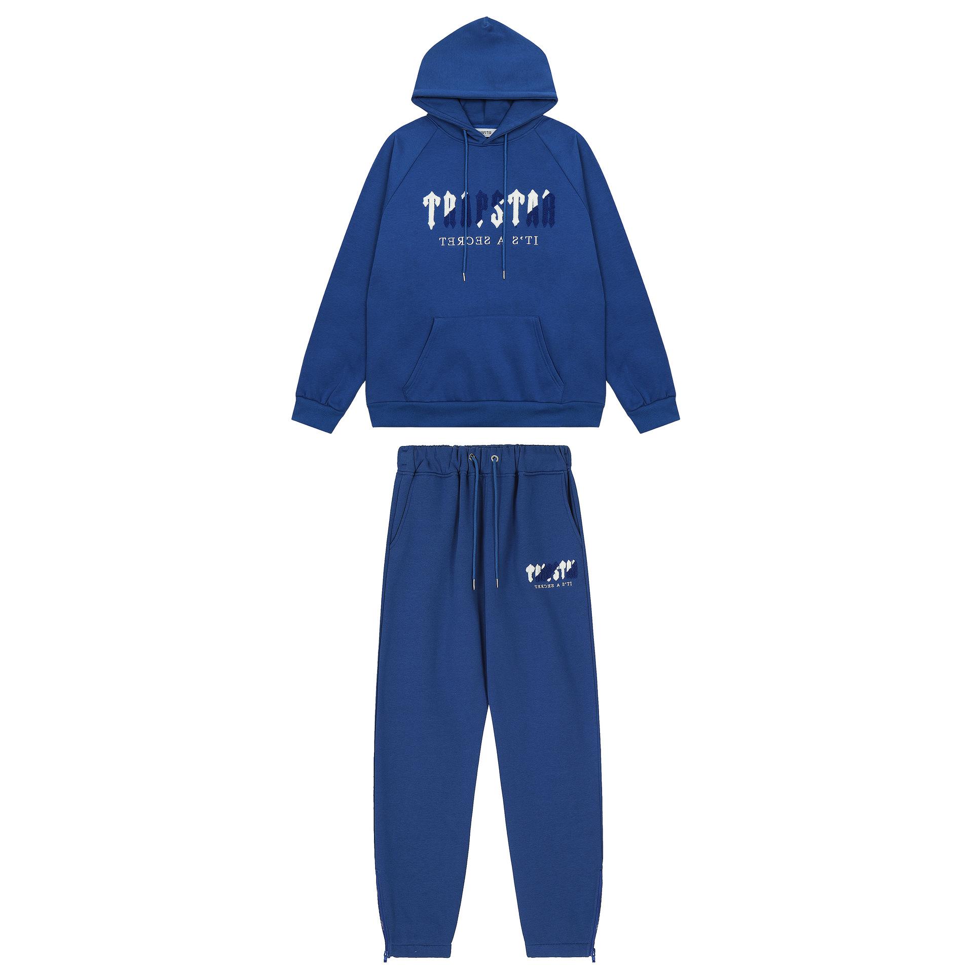 Autumn and winter new simple royal blue cross-border Trapstar letter towel embroidery casual hooded sweater men and women the same style S
