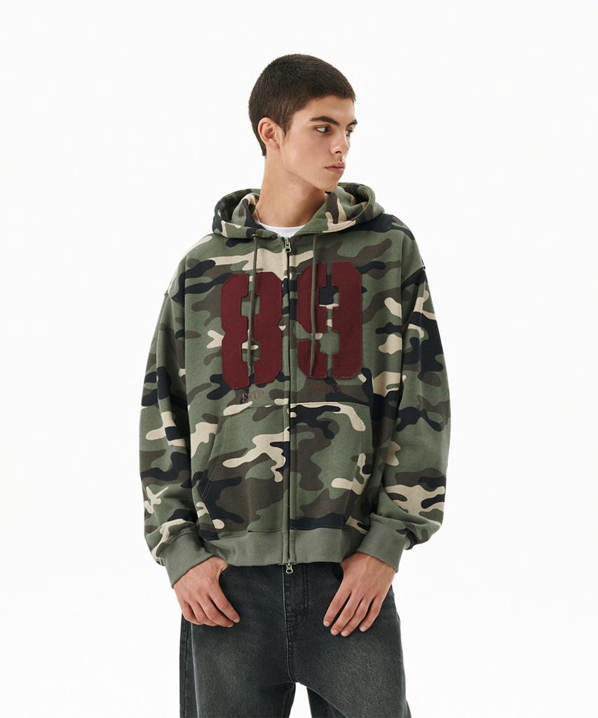 Mahagrid Camo Applique Zip Up Hoodie Green(Mg2Ffmm499A)