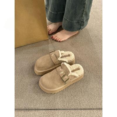 Thick-soled Snow Boots Heighten Bag Head Half-drag Warm Thickened Plush Birkenstocks