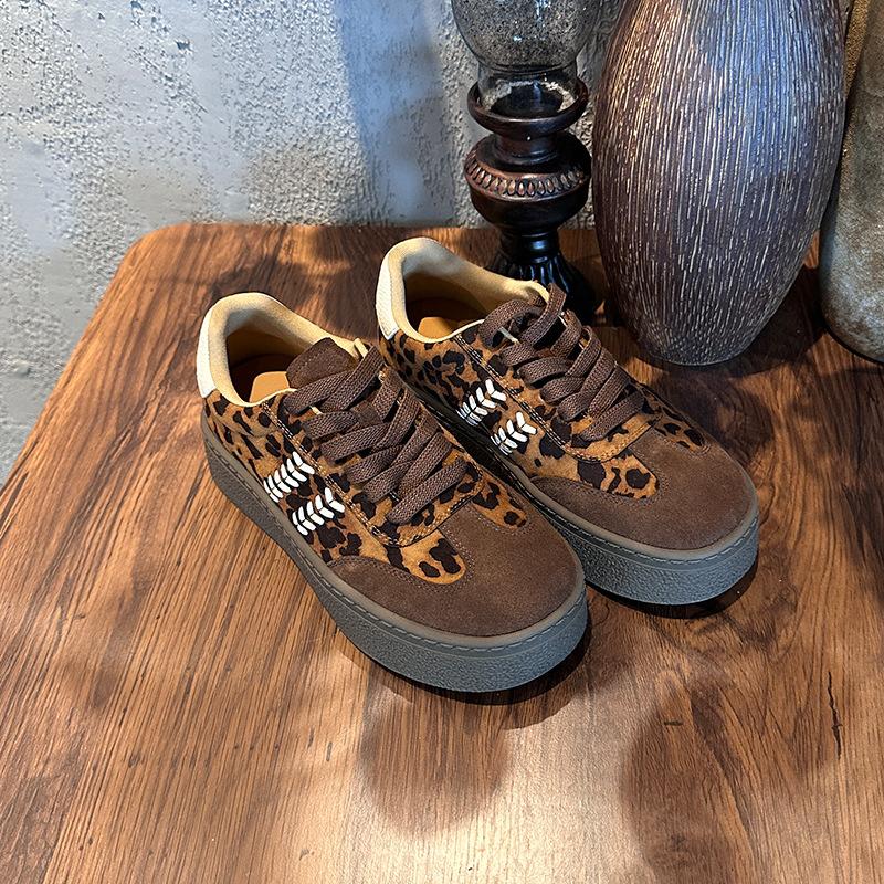 

Leopard print German training shoes women s autumn and winter new retro platform white shoes casual versatile shoes children s sports women s shoes 40