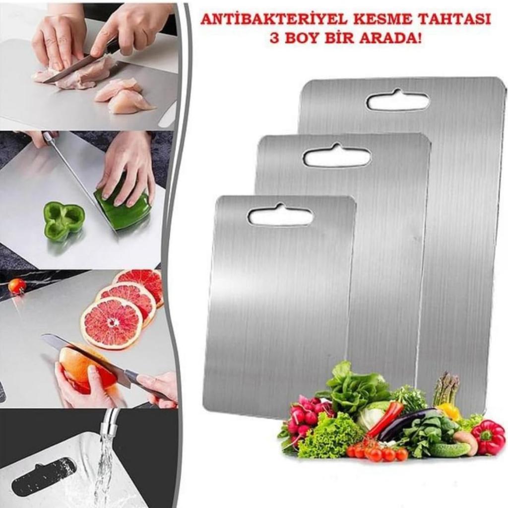 3pc Stainless Steel Food  Grade Cutting Board Set  0.7mm Thick Chopping Panels for Kitchen Use