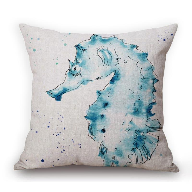 18" Blu Vintage Vita Marina Tartaruga Marina Polpo Cavalluccio Marino Stella Marina Nordico Casa Decorativa Federa per Cuscino Divano Copricuscino in Lino