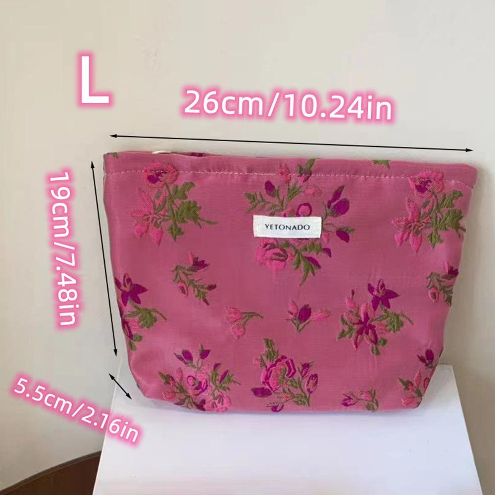 Polyester Canvas Flower Clutch Bag Flower Pattern Zipper Closure Cosmetic Storage Pouch Large Capacity Portable Makeup Bag
