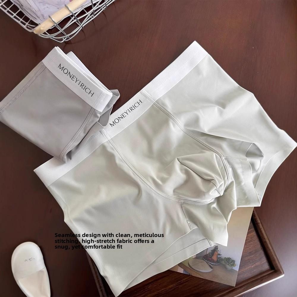 Men's Spring and Autumn Pure Color 7A Antibacterial Crotch Ice Silk Cool Breathable Flat Angle Underwear