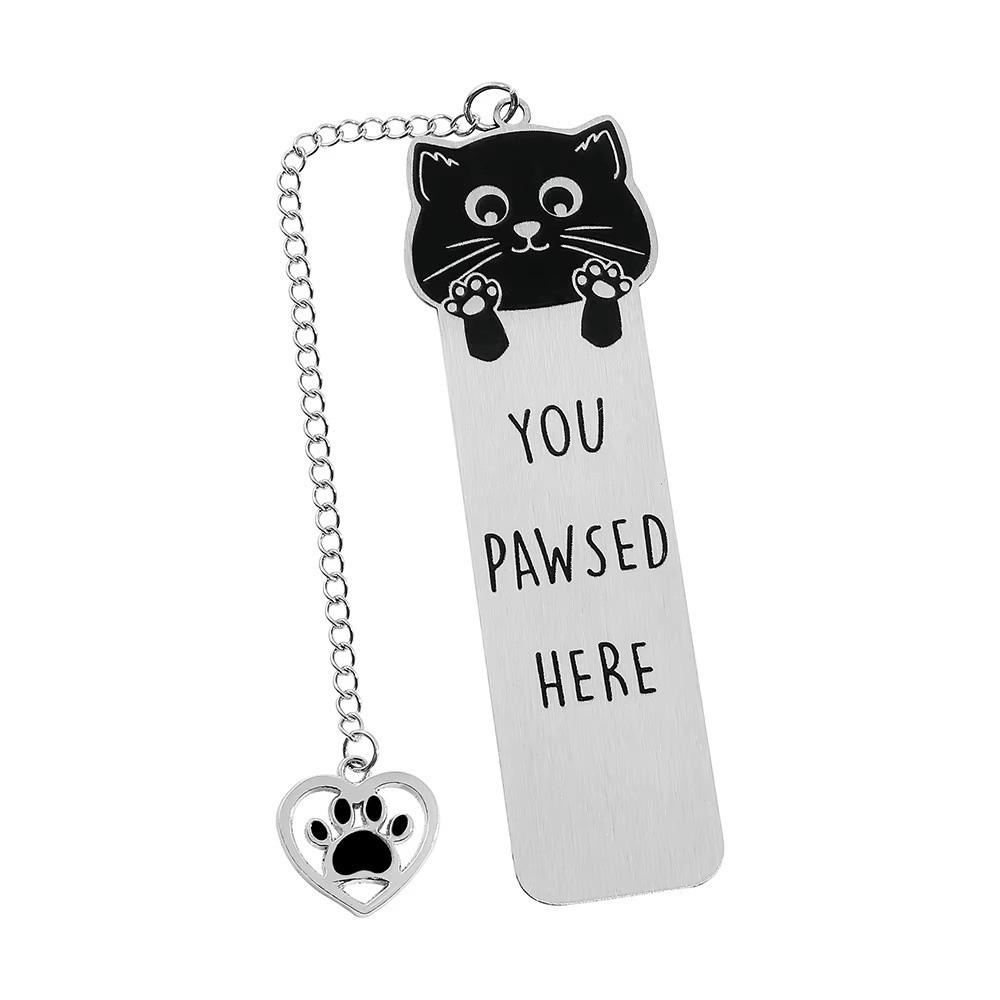 Creative You Pawsed Here Bookmark Cat Waving Black Cat Cat Bookmark Stainless Steel Reading Blessings Bookmark Gift