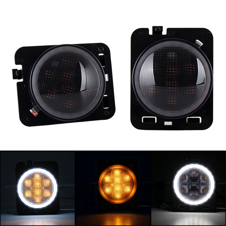 2pcs Front Fender Side Marker Led Light Angel Eye For Jeep Wrangler JK 2007-2017