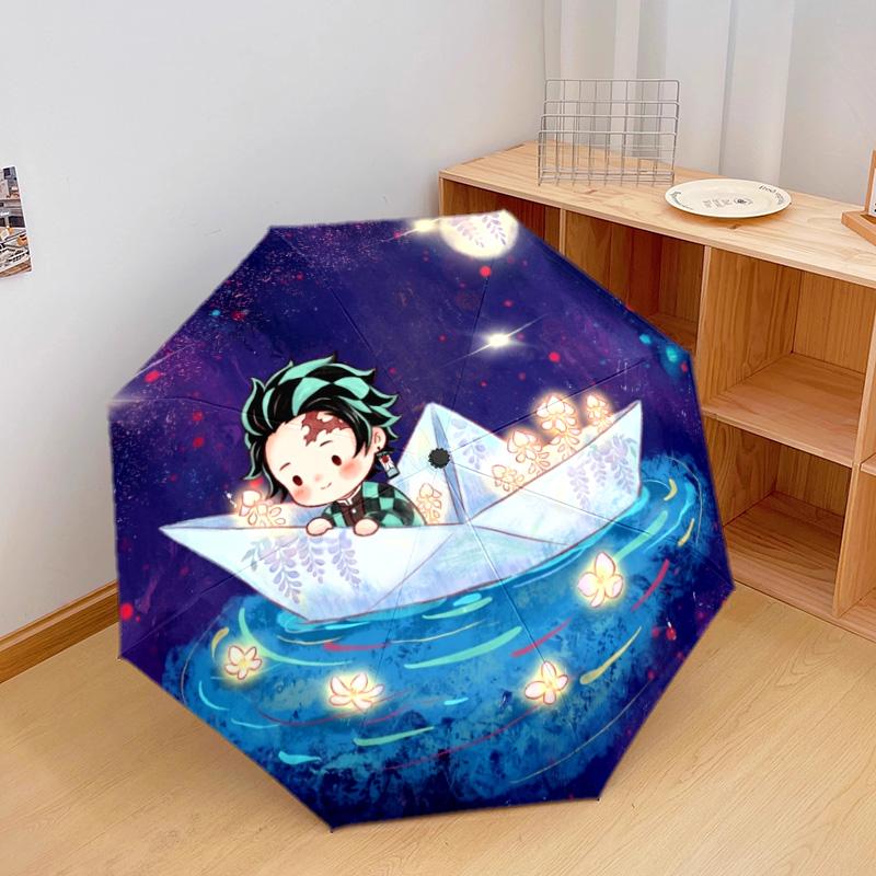 1PC Automatic Folding Umbrella Demon Slayer Tanjiro Pattern 8 Ribs Portable Foldable Travel Umbrella Christmas Birthday Gift