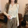 Spring collar single-breasted knitted cardigan women's lazy and versatile simple long-sleeved sweater pit strip top