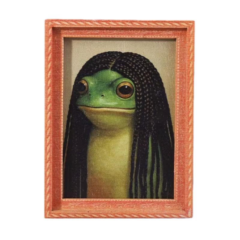 1 шт. Мини-деревянная фоторамка Лягушка Магнит на холодильник Забавная зеленая лягушка и стрижка Современный декор кухни Прочный орнамент для холодильника белый