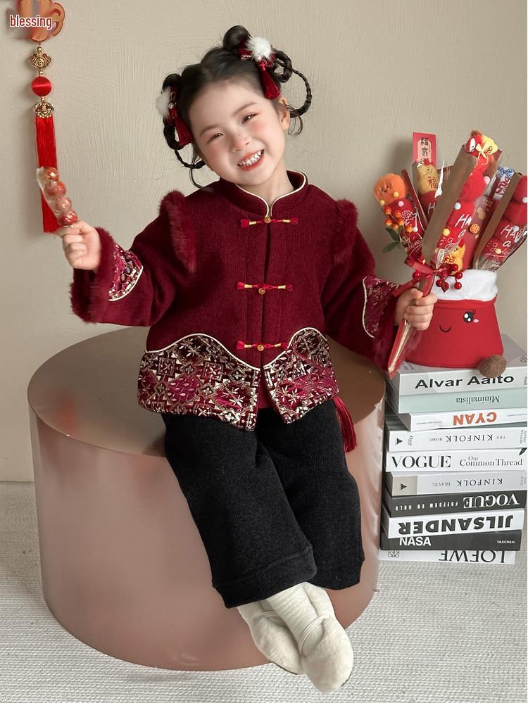 Meng Tang Tang 2025 Girls  New Year Hanfu Outfit - Winter Festive Chinese Style 100 cm