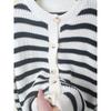 Stripes Contrast Color round Neck Knitting Cardigan Female Soft Glutinous Plaid Sweater Outer Wear Fashion Long Sleeve Top