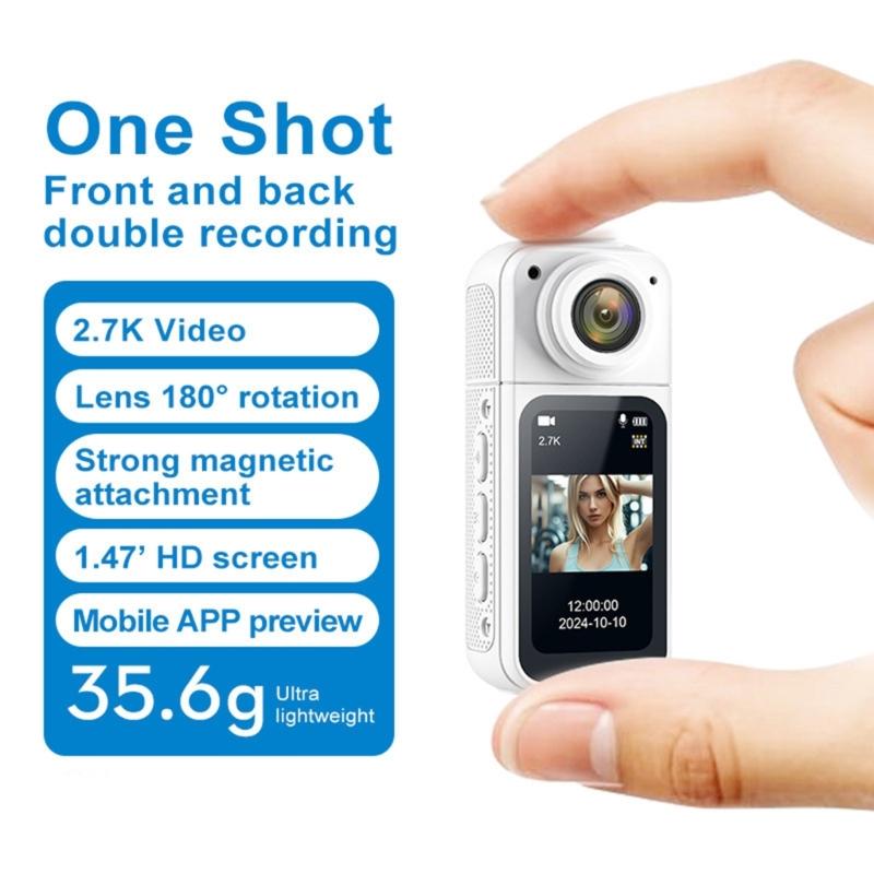 1.47in Screen Mini thumb Camera 2.7K Video Featuring 180 degree Rotating Lens To Capture Unique Perspective Easily