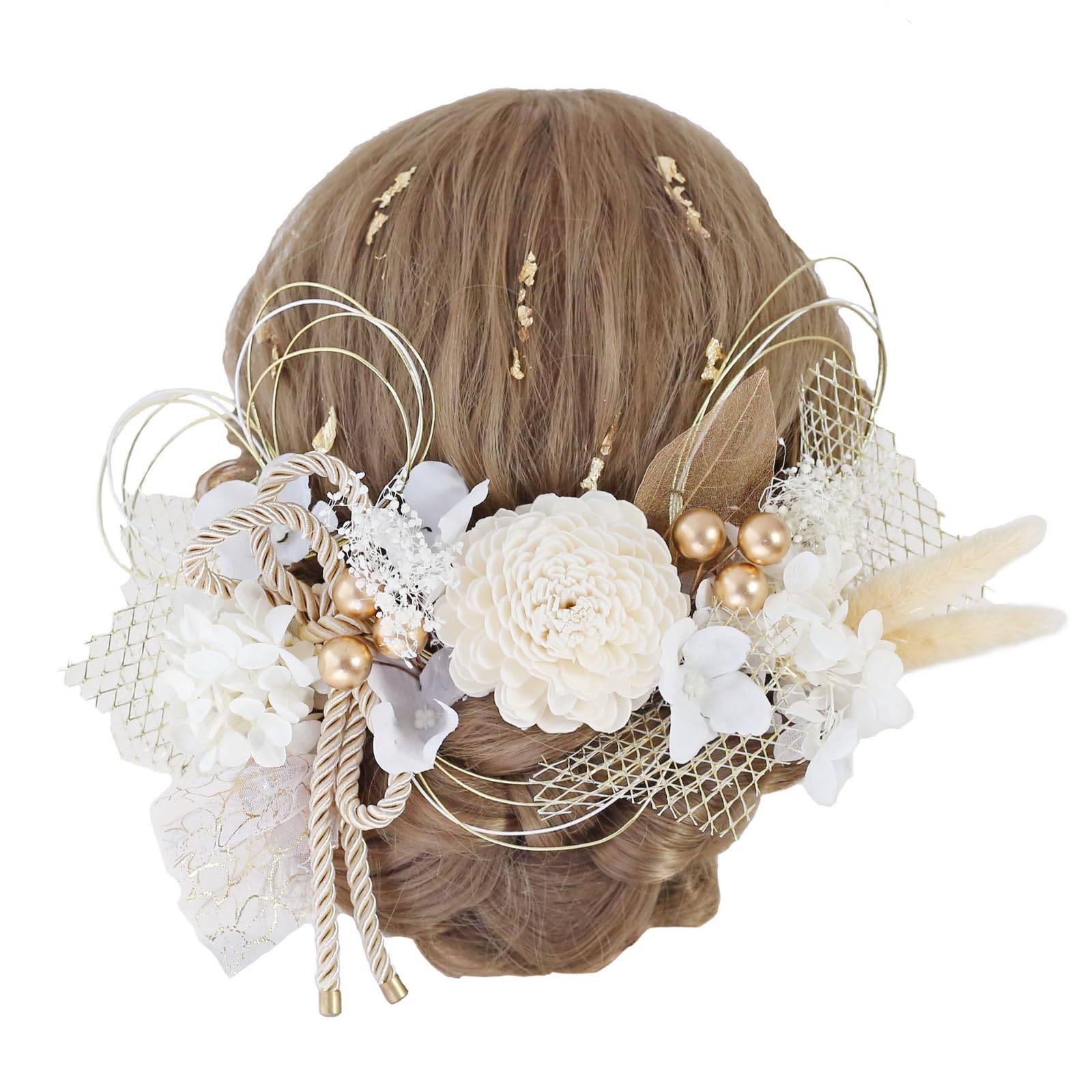 

Bud Flower Hair Ornament - Natural Dried Flowers - Perfect for Coming-of-Age Ceremonies, Graduations, and Traditional Japanese Attire (Kimono,