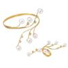 Imitation Pearl Bracelets Rings Set for Women Chunky Advanced Wrap Bracelets Ring Personality Adjustable Fit Irregular Bracelet