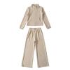Women's Autumn Stand Collar Hoodie Set with Striped Velvet Wide-Leg Pants