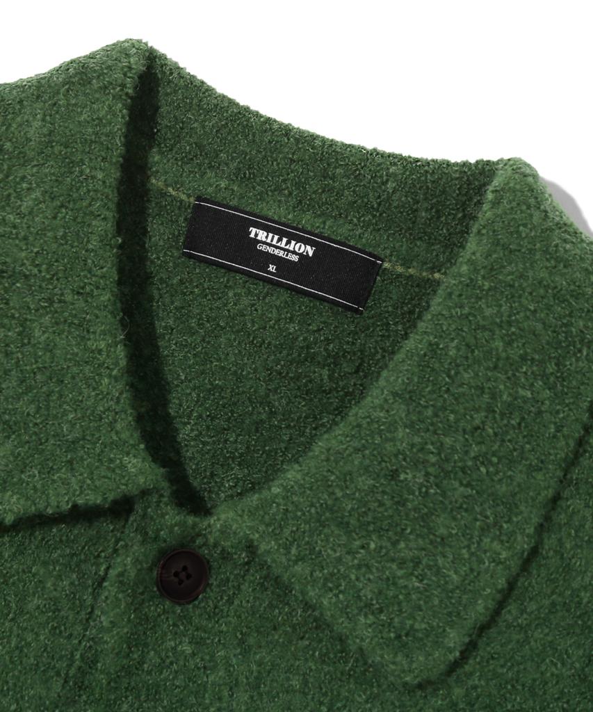 Trillion Wool Boucle Collar Cardigan Knit (Forest Green)