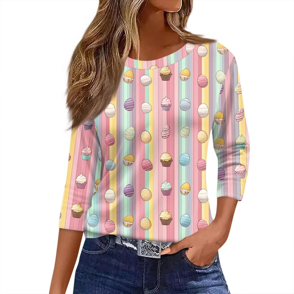 Women's T Shirt Christmas Print 3/4 Sleeve Daily Weekend Fashion Basic Round Neck Regular Top