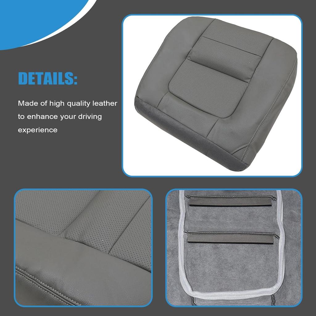 Priprilod Driver Side Bottom Perforated Microfiber Leather Replaement Seat Cover Gray Fit for Ford F250 F350 Lariat 2001