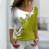 Women's V-neck Flower T-shirt Spring Long Sleeved Top T-Shirts Women’s