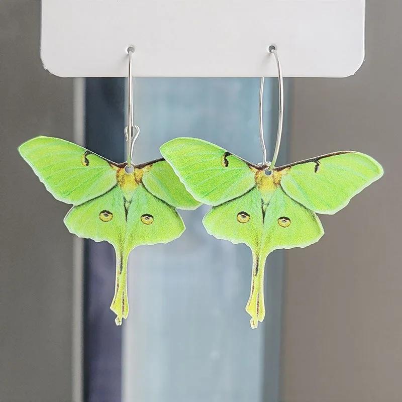 1 Pair Green Butterfly Moth Unusual Acrylic Hanging Pendants Earrings For Women Female Girls Vintage Earring Jewelry