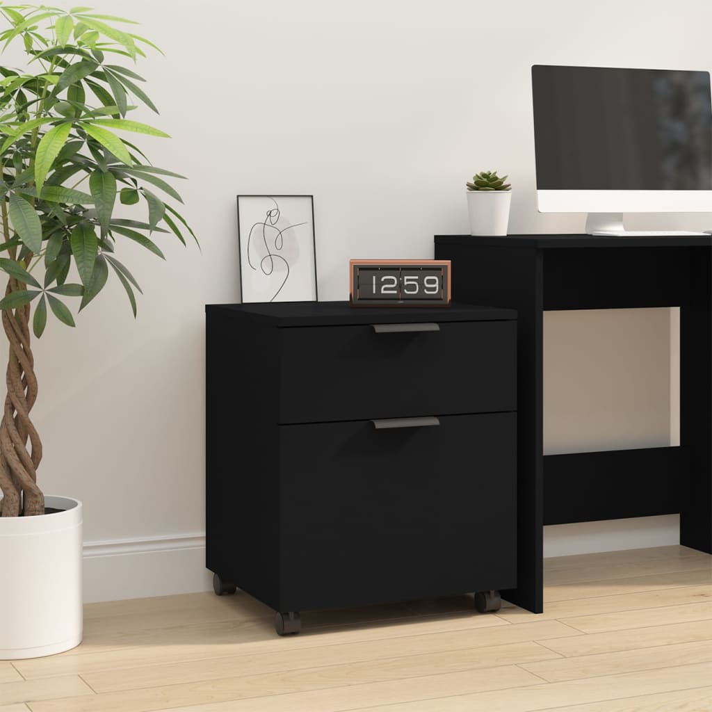 Mobiler Aktenschrank Mit Rollen Und Schubladen, Geeignet Für Flur, Wohnzimmer Und Arbeitszimmer, Schwarz 45x38x54 Cm