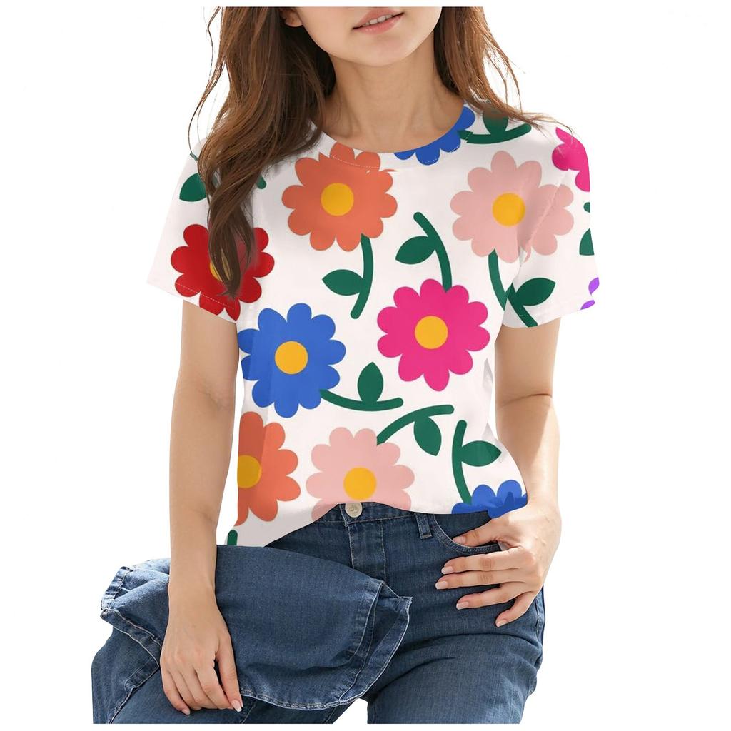 Children's Casual Short-sleeved Printed Round Neck Fashionable T-shirt Top