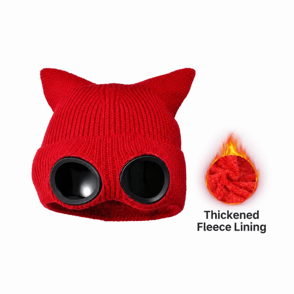 Plush Lining Winter Beanie Windproof Skullies Hat Fashion Knitted Goggles Hat for Women