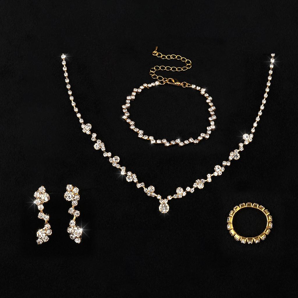 Bridal Jewelry Set With Crystal Necklace Earrings Bracelet For Women Wedding Accessories