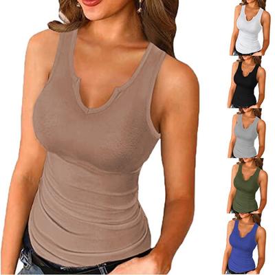 Women's Notch Neck Ribbed Tank  Slim Fit Sleeveless Casual Summer Basic Cami Top