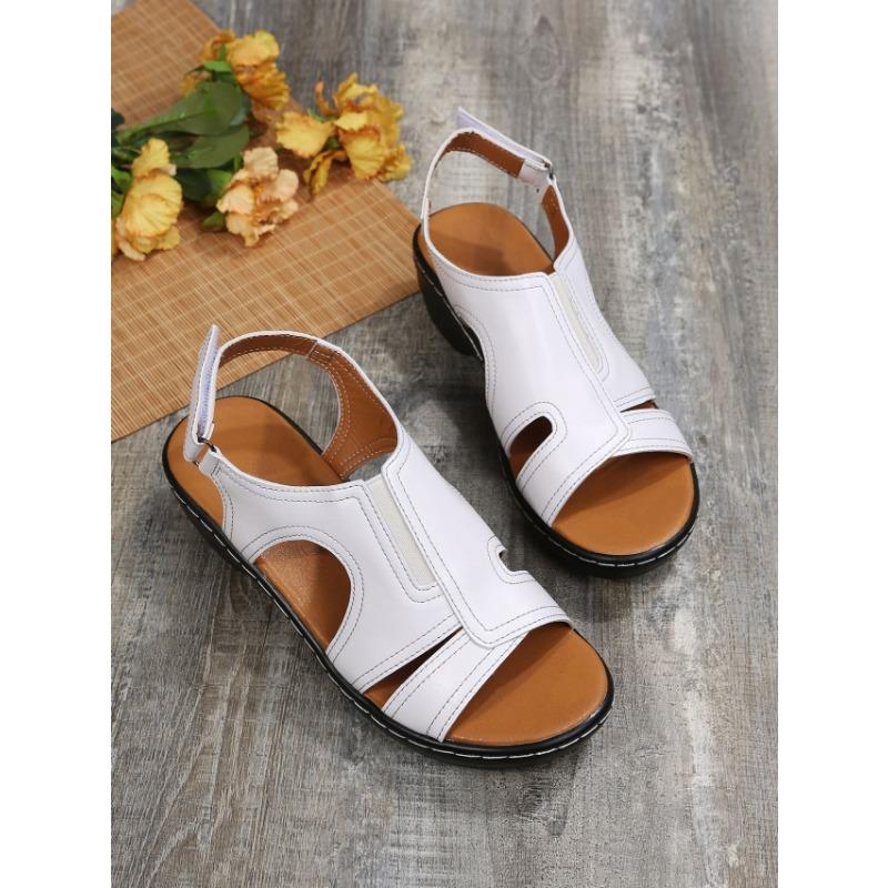 

Sandals women s Velcro stitching hollow thick heel summer new open-toed casual sandals 35