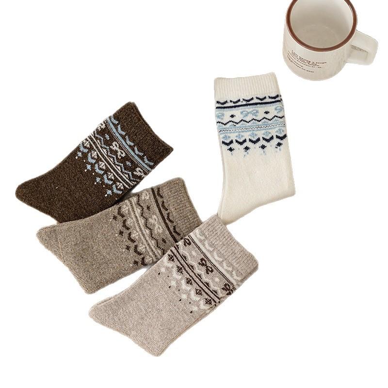 Coffee Color Medium Wool Socks Casual Retro Style Thickened Warm Thick Socks