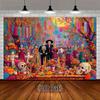 2D Mexican Festival Backdrop, Skeleton Family Party Background Cloth