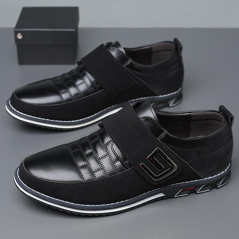 2025 Large Size Men's Casual Velcro Shoes Foreign Trade Large Size Men's Casual Non-slip Leather Shoes Embroidery Convenient