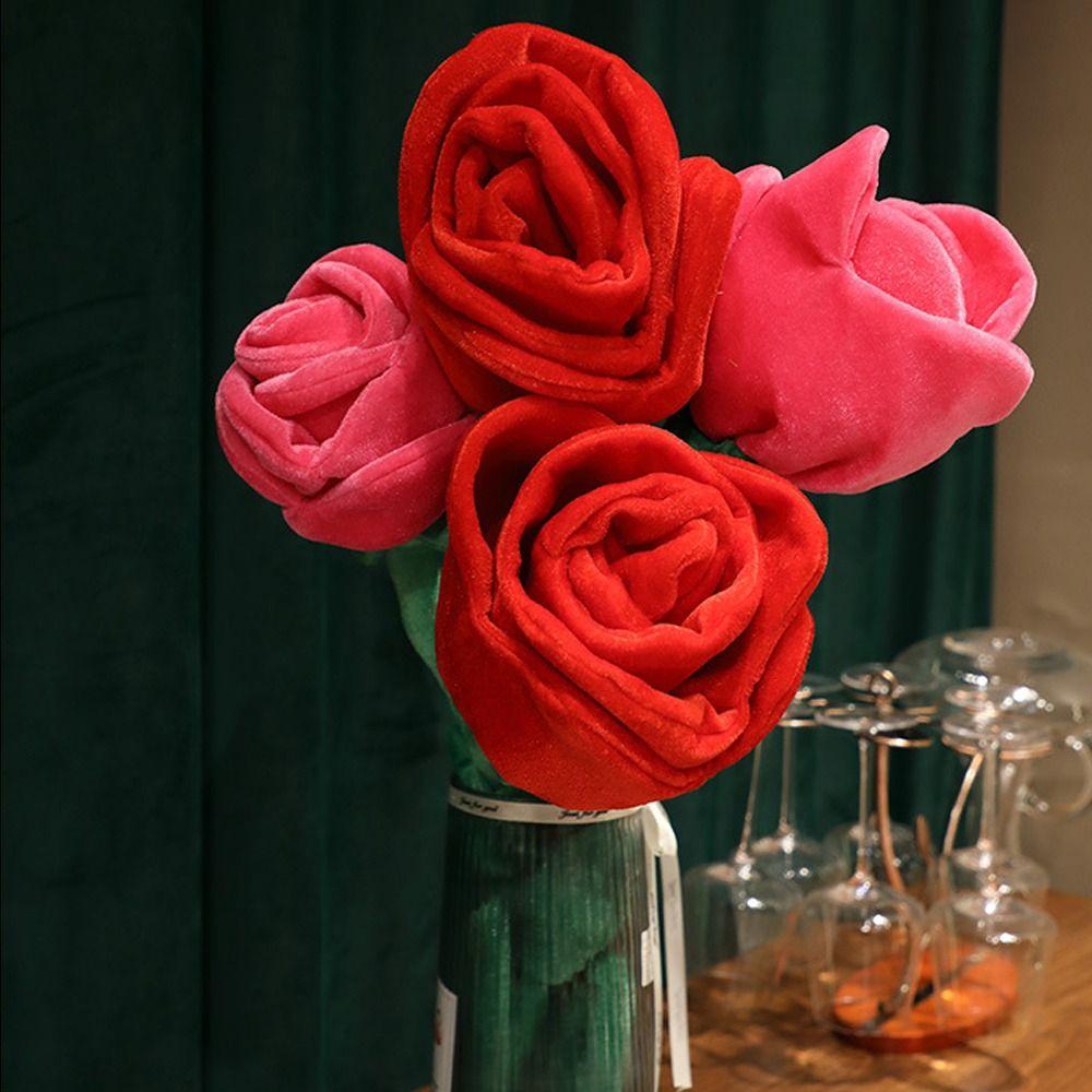 Fashion Artificial Flower Branch Red Simulation Plush Rose Rose Flower Bouquet  Birthday Gift