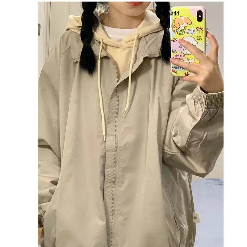 

Women s Vintage Japanese Style Windbreaker: Casual Spring/Autumn Loose Fit S 38-45kg абрикосовый