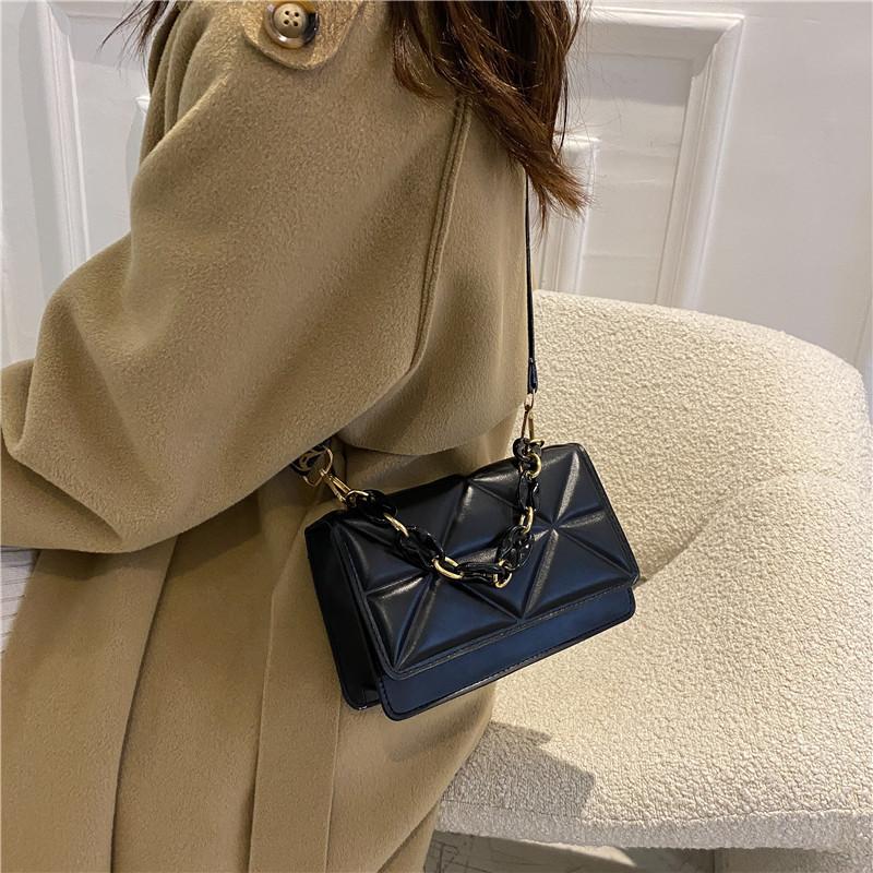 Fashion Bag Women's 2025 New Pressure Grid Small Square Bag Wide Shoulder Strap Single Shoulder Messenger Bag Mini Acrylic Chain Bag