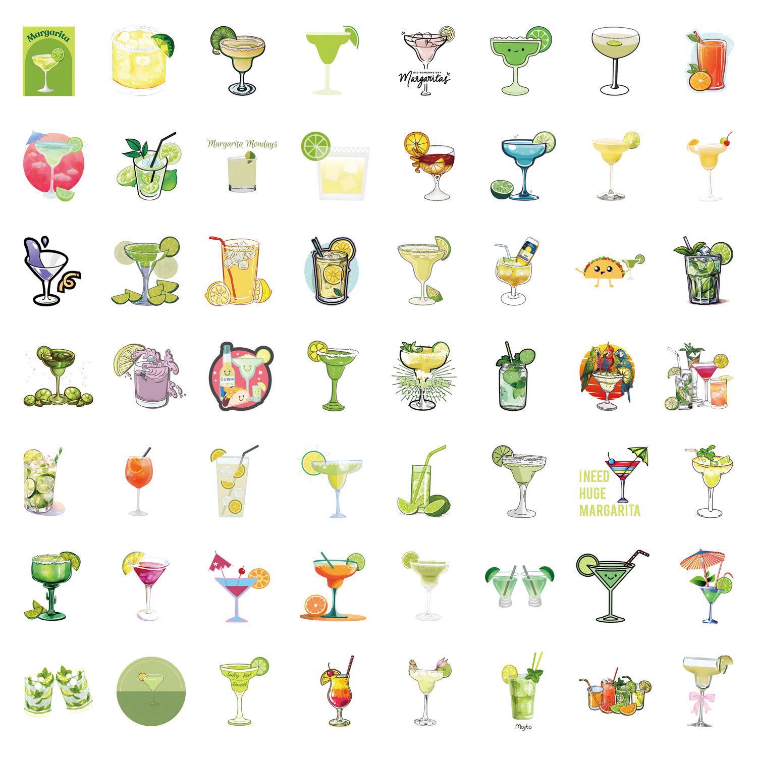

Margarita Cocktail Waterproof Stickers - 55pcs for Journaling, Water Bottles, Laptops