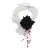 Halloween Dark Blood Pearl Beaded Necklace Female Creative Rose Flower Multi-Layer Fringed Neck Chain