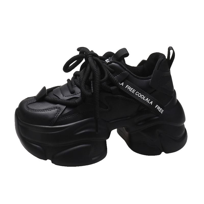 Fashion New Women Shoes Trend White Black Chunky Sneakers Autumn Winter Thick Bottom Dad Shoes High Quality PU Leather Platform Sneakers