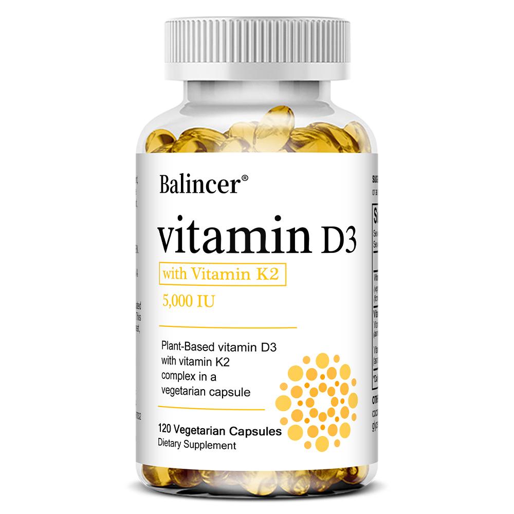 Vitamina D3 5000 UI con Complesso di Vitamina K2, 120 Capsule Vegetariane, Integratore Alimentare