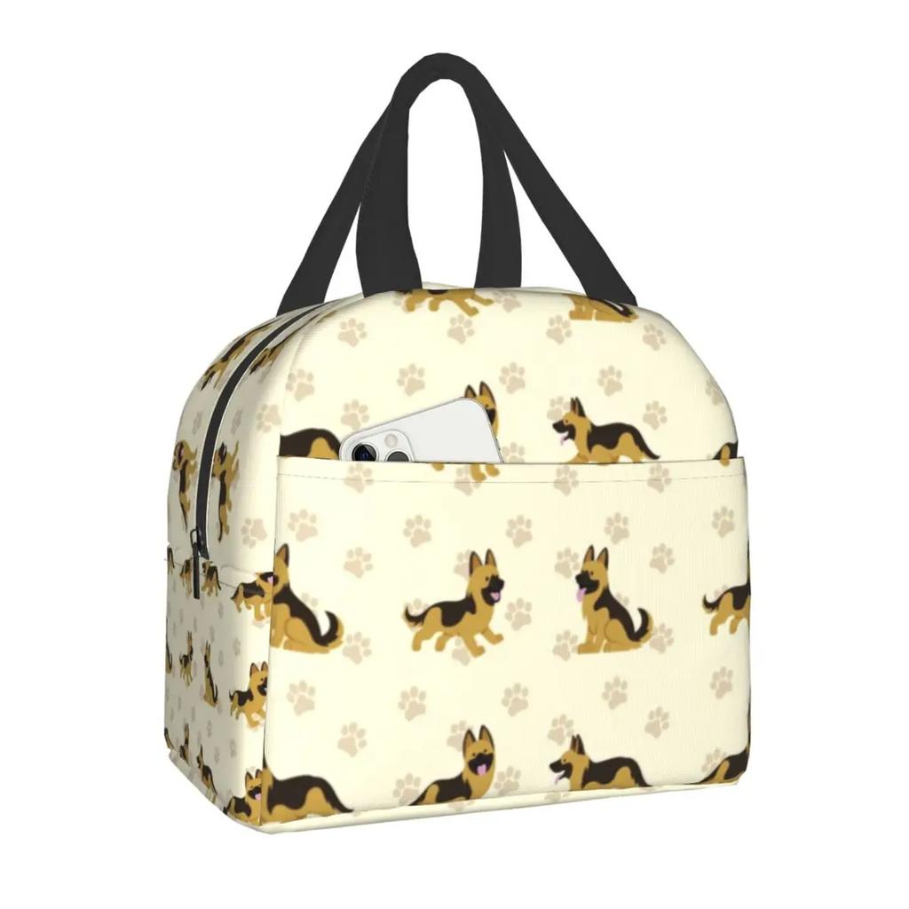 Zvířecí Mopsí Stopy Přenosný Obědový Box Ženy Nepropustný Kočka Mops A Pes Mopsí Stopy V Černé Jídlo Izolovaná Obědová Taška