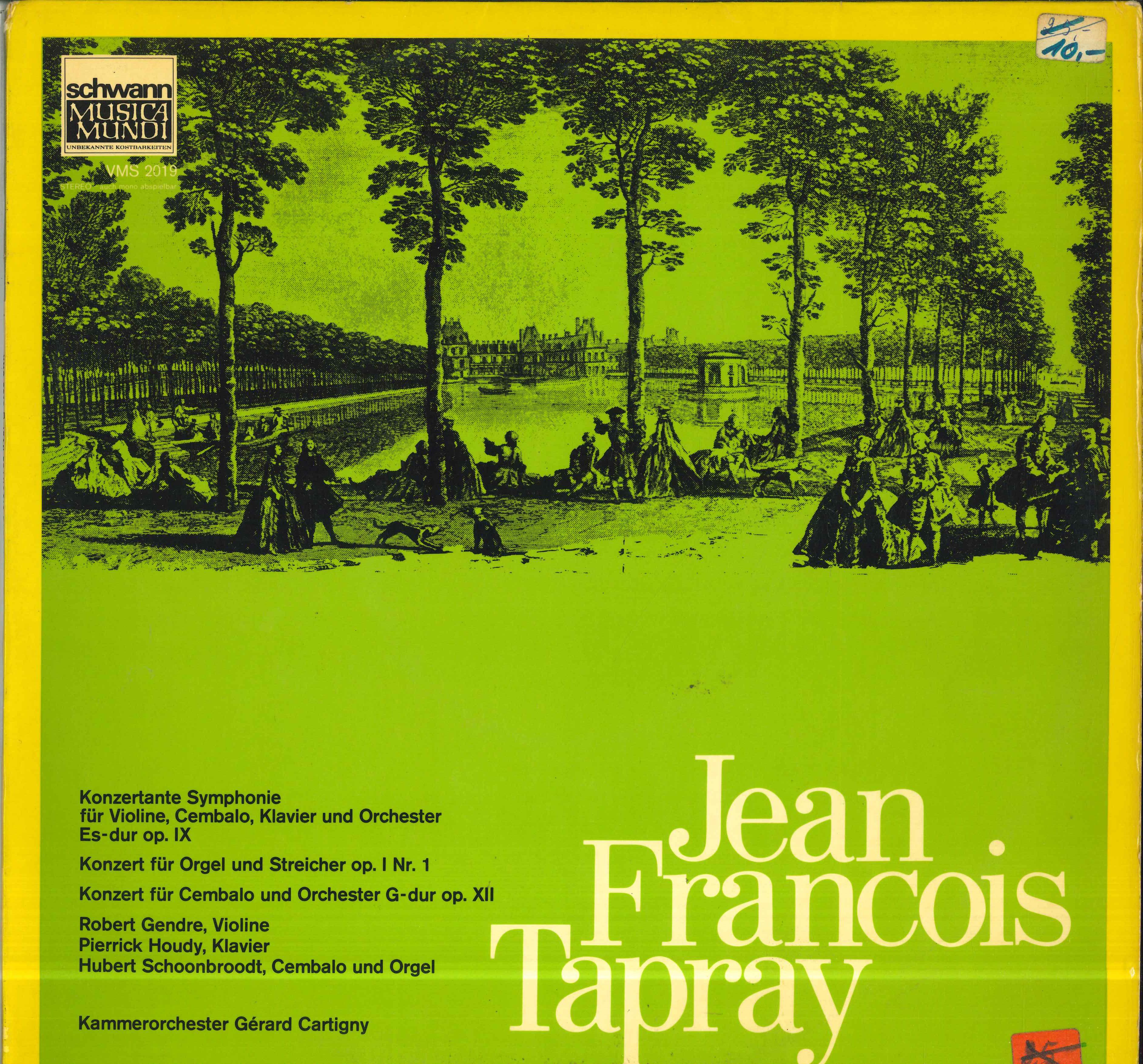 

LP Record GERARD CARTIGNY KAMMERORCHESTER R Jean Francois Tapray Konzertante Sy VMS2019 SCHWANN MUSICA 1968 Germany Classical Used