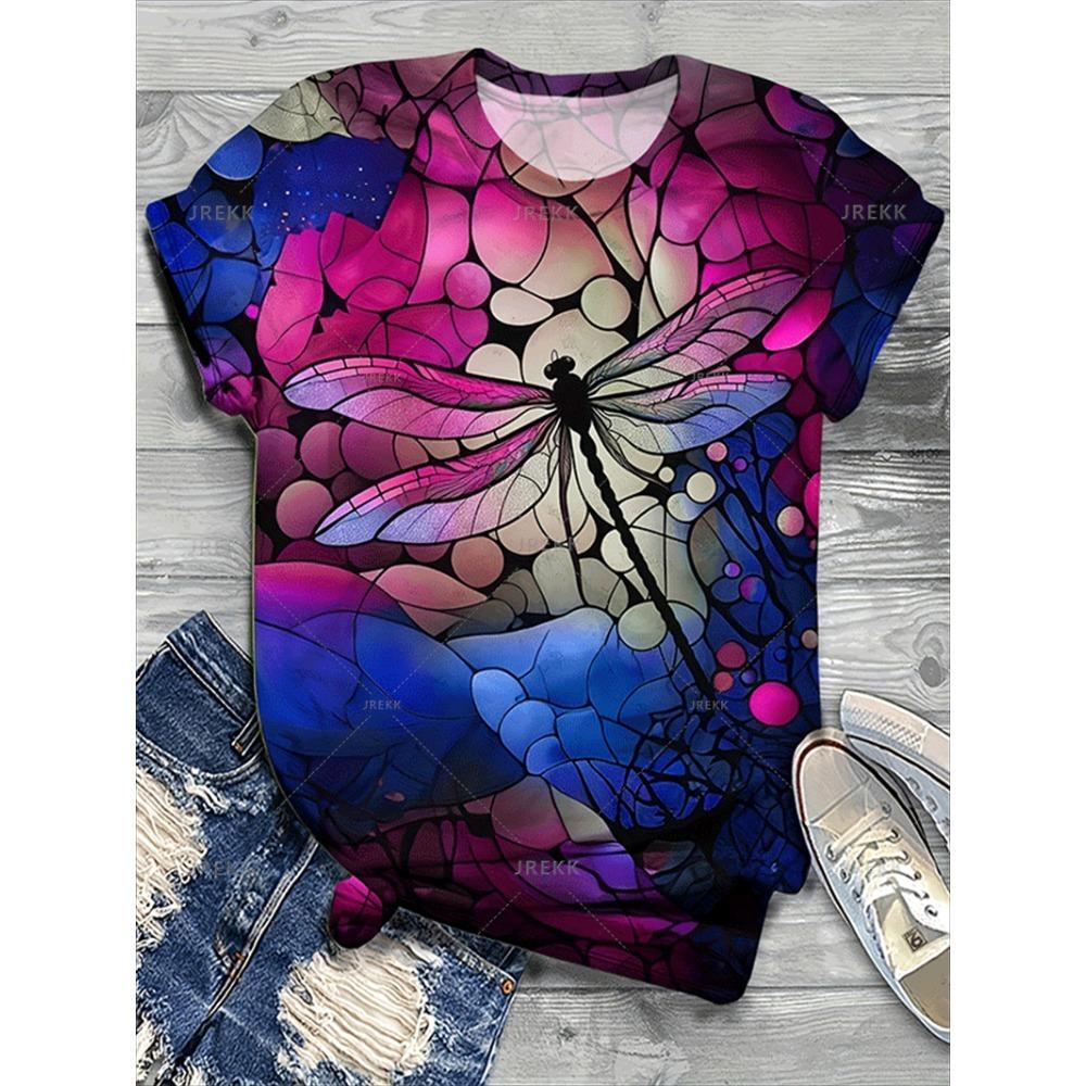 Summer 3D Printing Cute Animal Dragonfly  Women Funny Streetwear Fashion Short Sleeve Top
