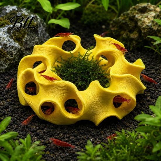 Stable Bottom Decoration for Aquarium 3D Printed Hideout Cave, Wavy Hollow Ring Fish Shrimp Shelter, Freshwater Decor Breeding Hiding Hole Decor, Tank